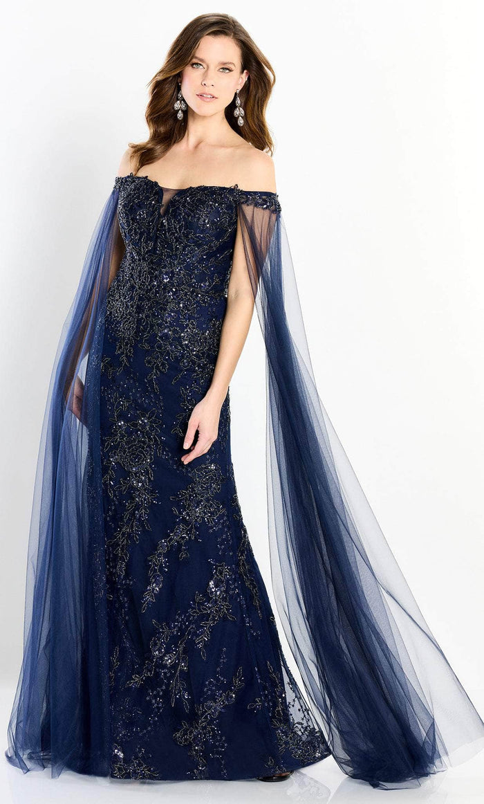 Montage by Mon Cheri M2204 - Tulle Beaded Off Shoulder Gown Special Occasion Dress 4 / Navy