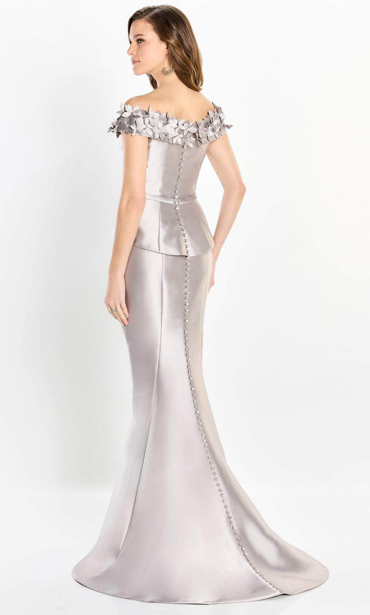 Mon Cheri Embroidered Beaded Bateau Trumpet Dress in Pewter 117922 main image 1