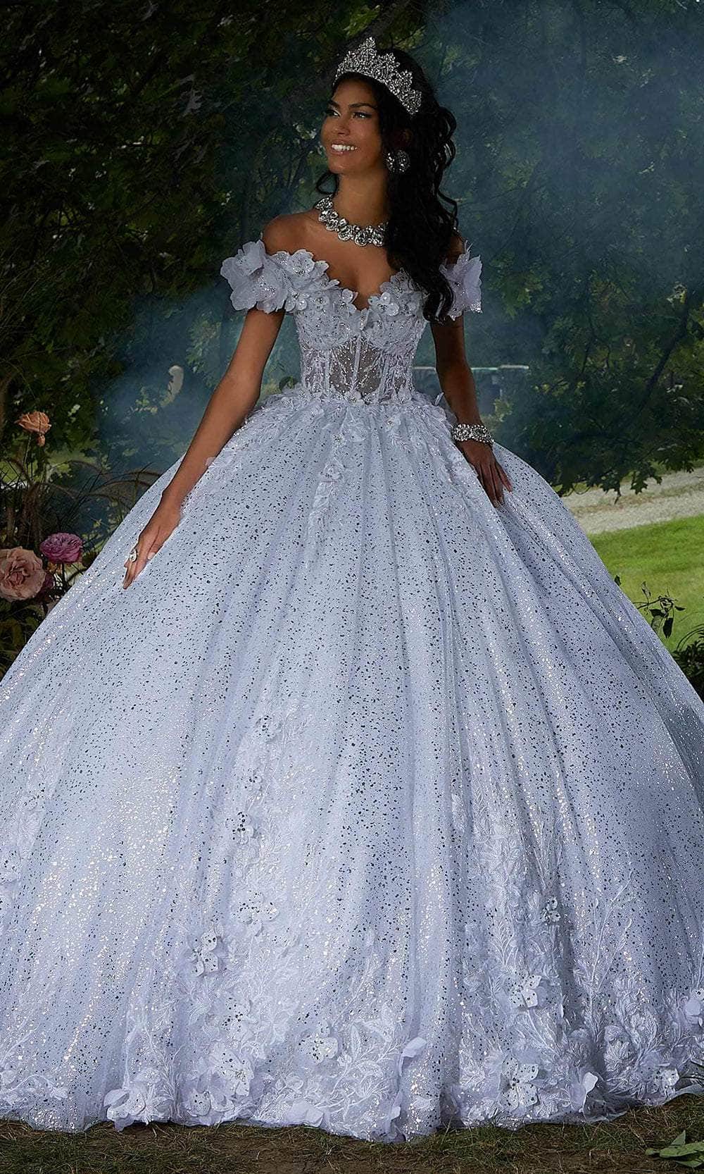 Mori Lee 34102 3D Floral Embellished Off-Shoulder Ballgown