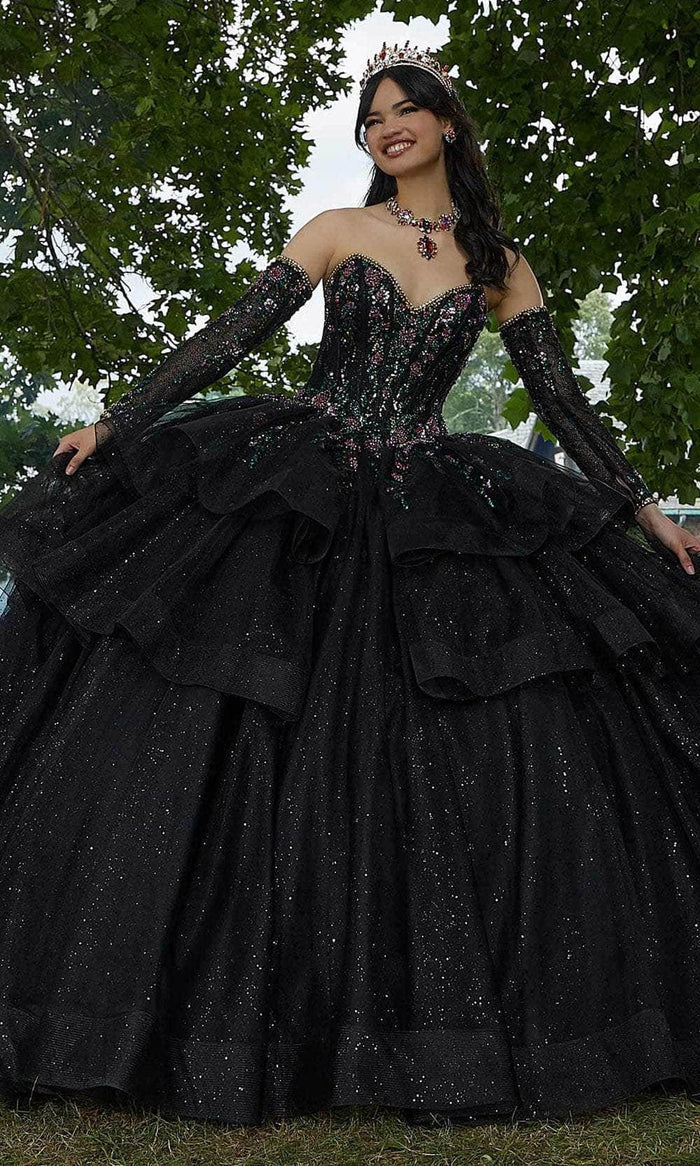 Mori Lee 34104 - Strapless Floral Pattern Ballgown Ball Gowns 00 / Black/Multi