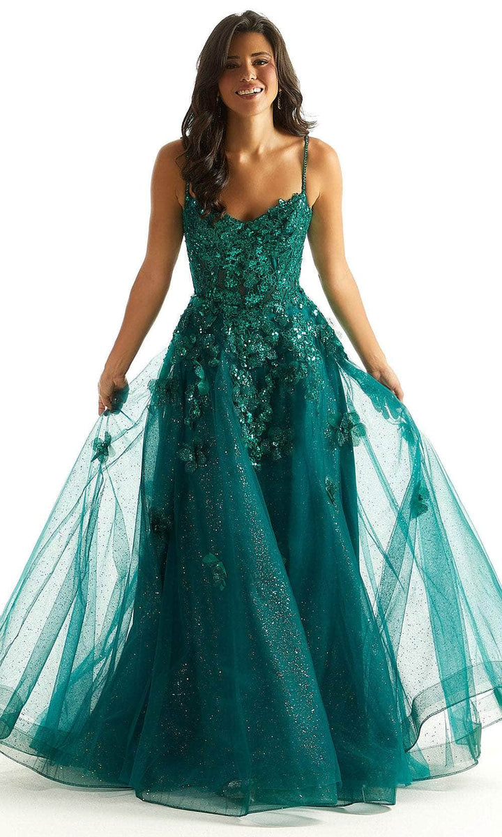 Straight Across Pleated 3D Floral A-Line Evening Dress main image 1