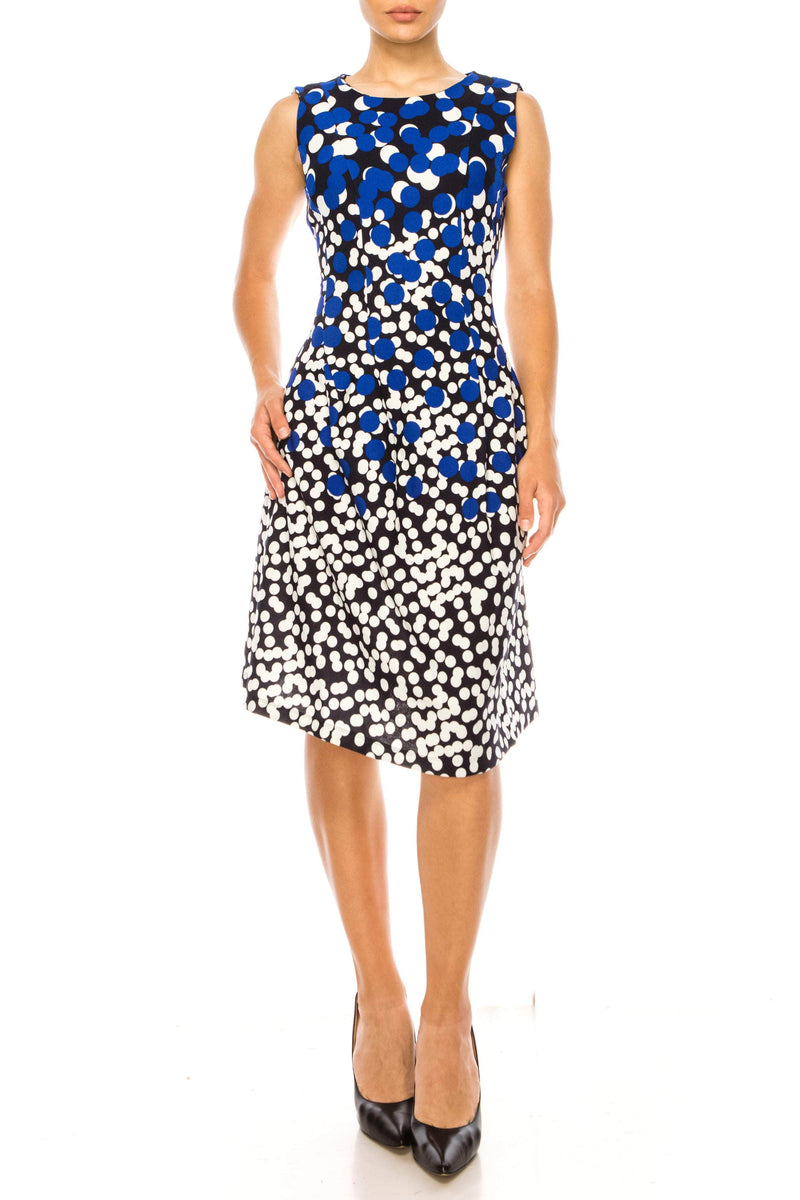 Alice Collins Skylar Zip Up Nehru Collar Sketch Print A Line Dress Navy Multi