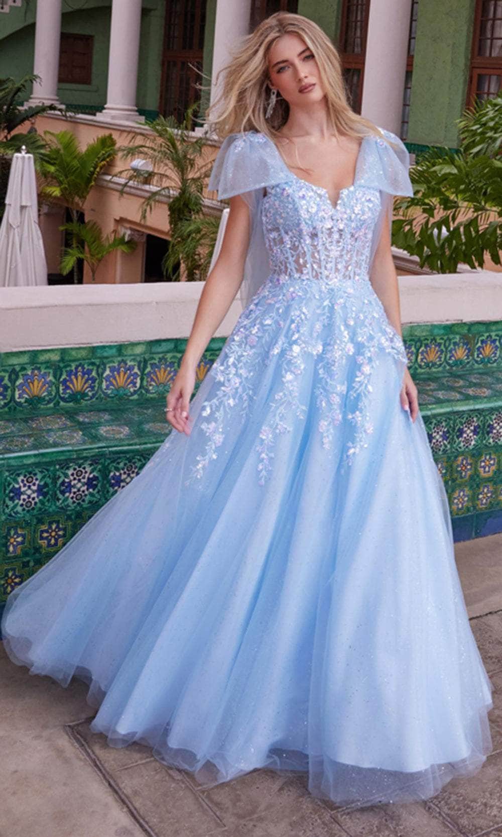 Nox Anabel H1680 Long Prom Dress with Shoulder Bows Blue / 16 Nox Anabel H1680 Long Prom Dress with Shoulder Bows Blue / 16