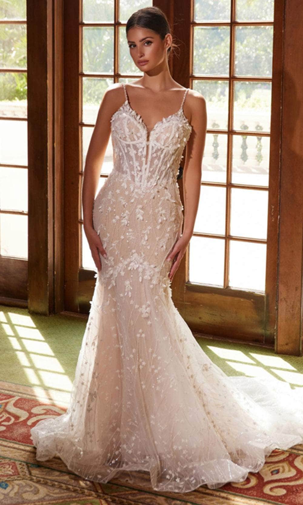 illusion lace bodice wedding dress High Neck Floor-Length Lace Wedding Gown with Sheer Illusion Bodice Jovani JB49748