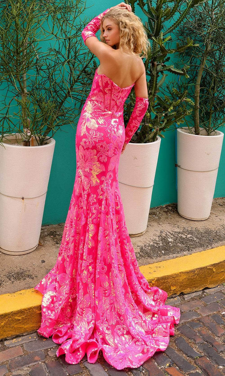Nox Anabel C1416 Long Sequin Embroidery V-Neck Open Back Mermaid Gown