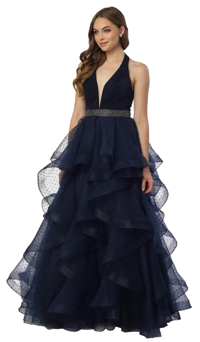 Nox Anabel - T256 Halter A-Line Prom Gown Prom Dresses XL / Navy