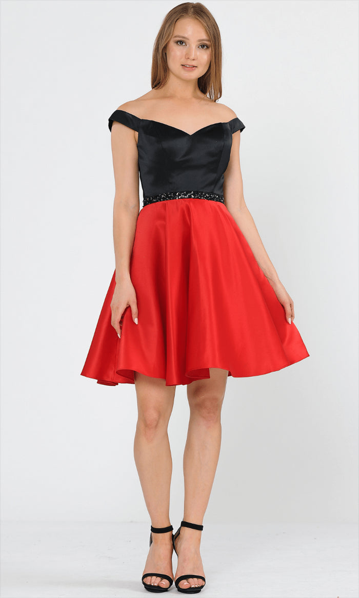 Poly USA 8532 - Sweetheart Neck Off-Shoulder Cocktail Dress Cocktail Dresses XS / Black/Red