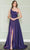 Poly USA 8920 - Beaded Asymmetrical Neck Long Gown Prom Dresses XS / Purple