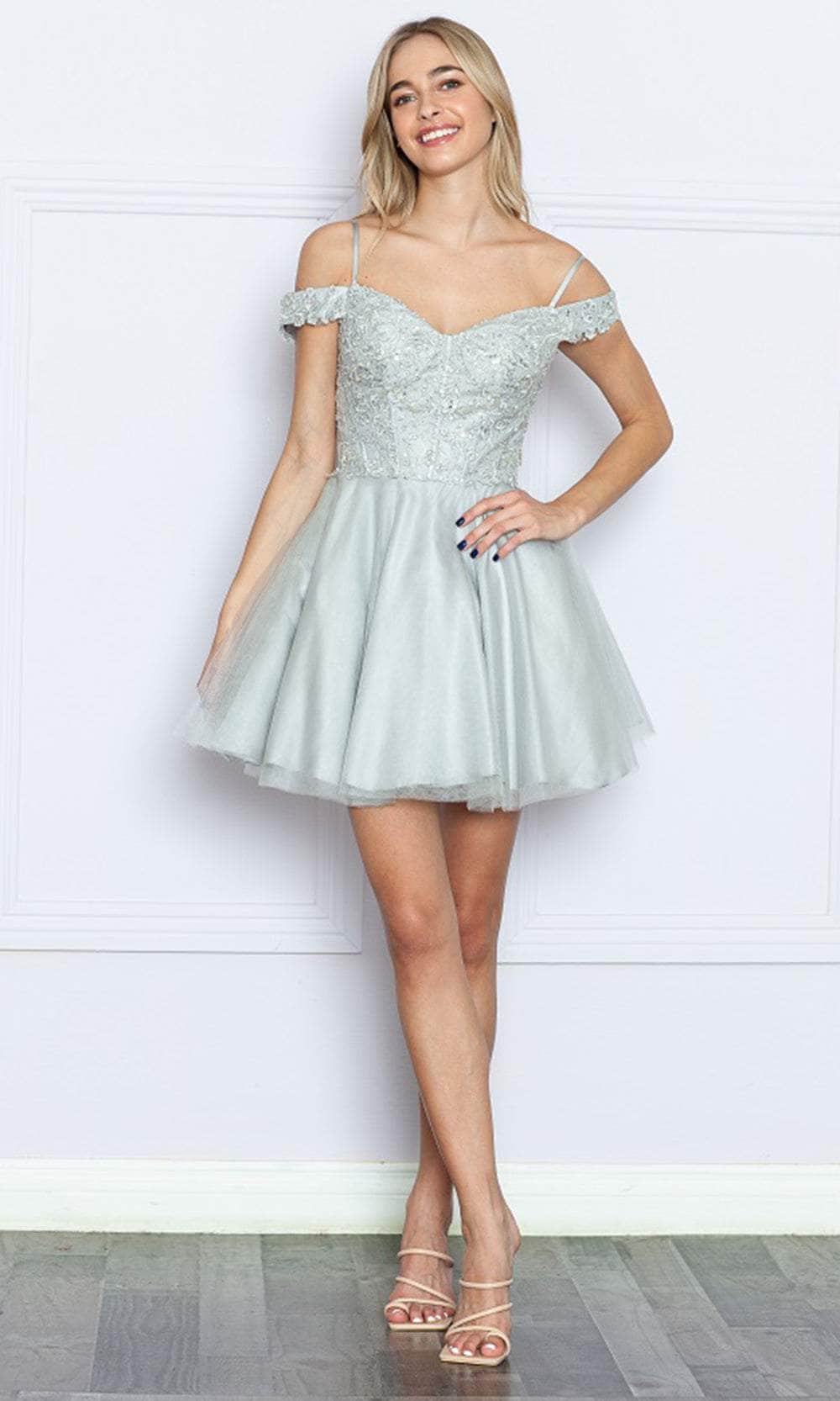 Poly USA 9234 - Embroidered Off-Shoulder Cocktail Dress 2XL / Silver - Shop Poly USA Dresses On Couture Candy at CoutureCandy.com Poly USA 9234 - Embroidered Off-Shoulder Cocktail Dress 2XL / Silver - Shop Poly USA Dresses On Couture Candy at CoutureCandy.com