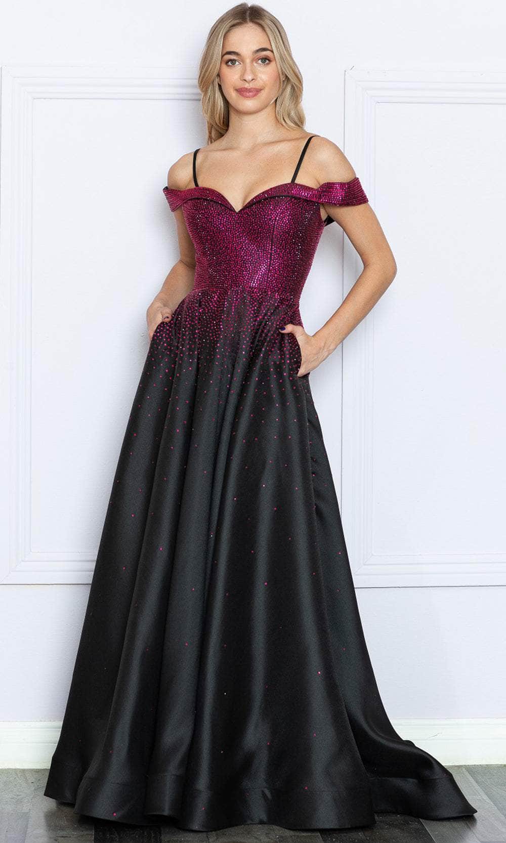 prom dresses pink and black women's black and pink dress Long Black Prom Dress with Contrasting Beads -PromGirl Black/Hot Pink / XSmall
