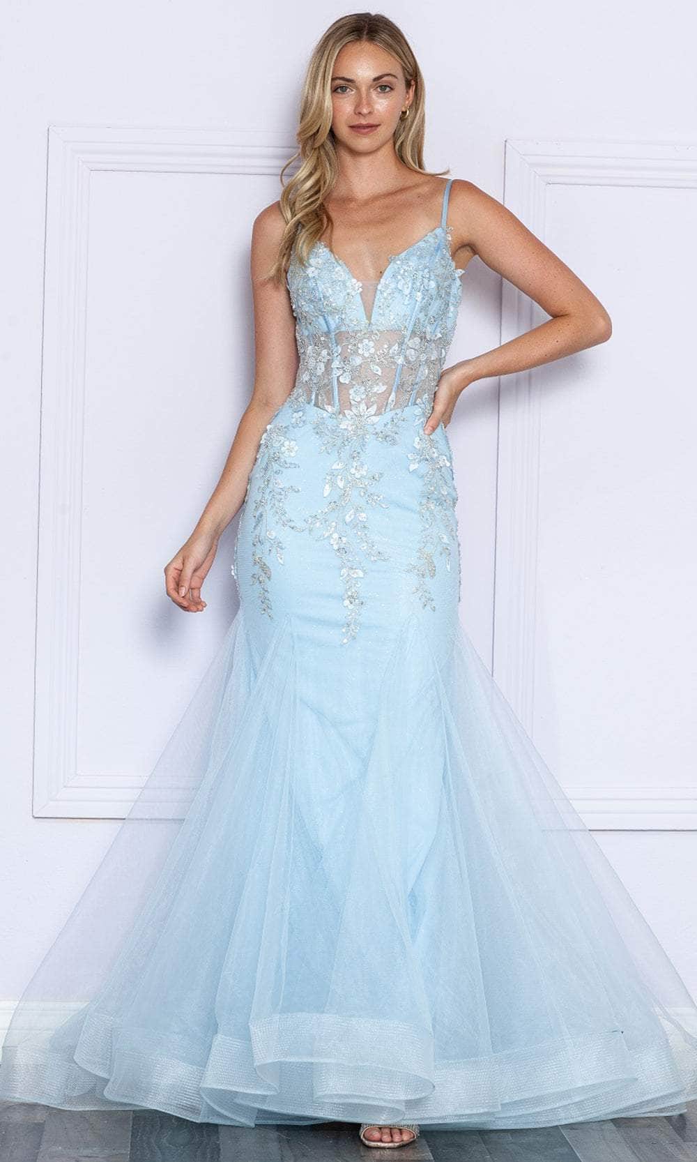 Poly USA 9374 Floral Applique Sleeveless Mermaid Dress | FormalDressShops Blue / 2XL Poly USA 9374 Floral Applique Sleeveless Mermaid Dress | FormalDressShops Blue / 2XL