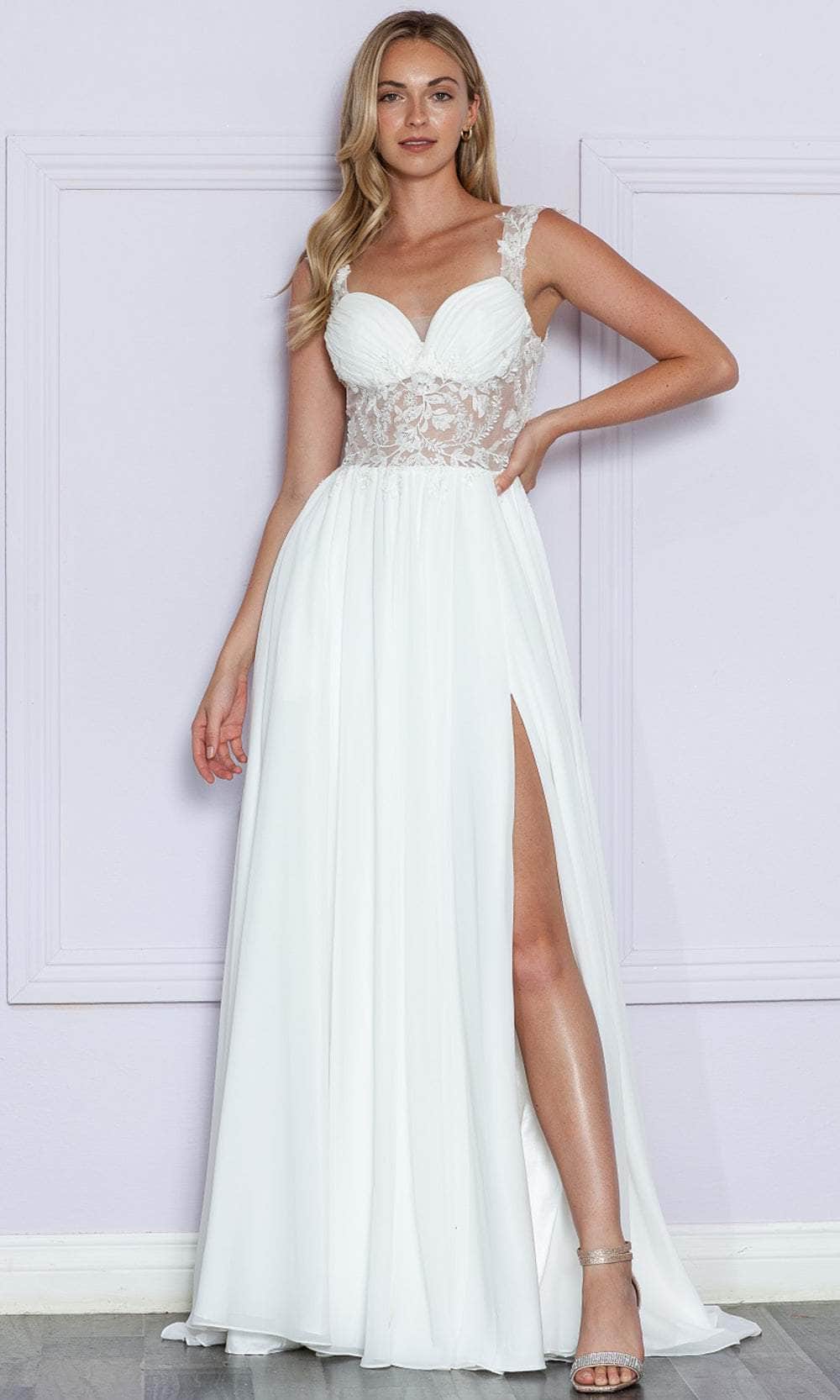 Poly USA 9376 Embroidered Sheer Sleeveless Slit Gown | FormalDressShops Off White / XS Poly USA 9376 Embroidered Sheer Sleeveless Slit Gown | FormalDressShops Off White / XS
