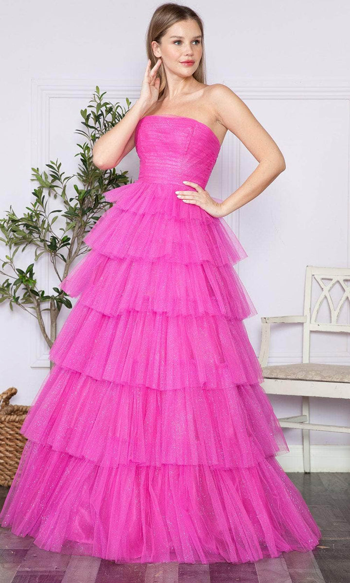 Poly USA | Ed Young 8466 Tiered Halter V-Neck Long Prom Dress main image 1