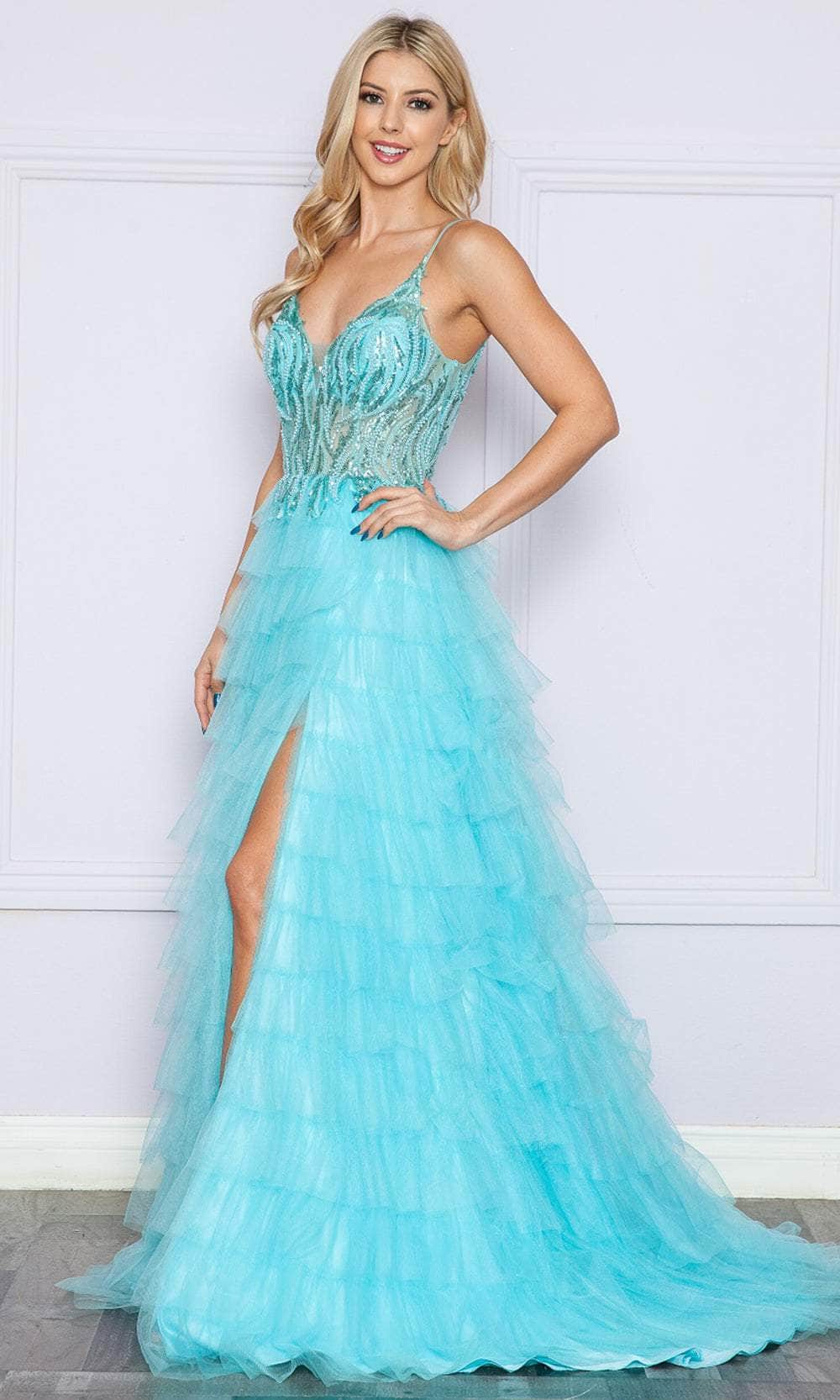 prom usa dresses Poly USA 9408 - Sequined Illusion Bodice Prom Dress M / Pink