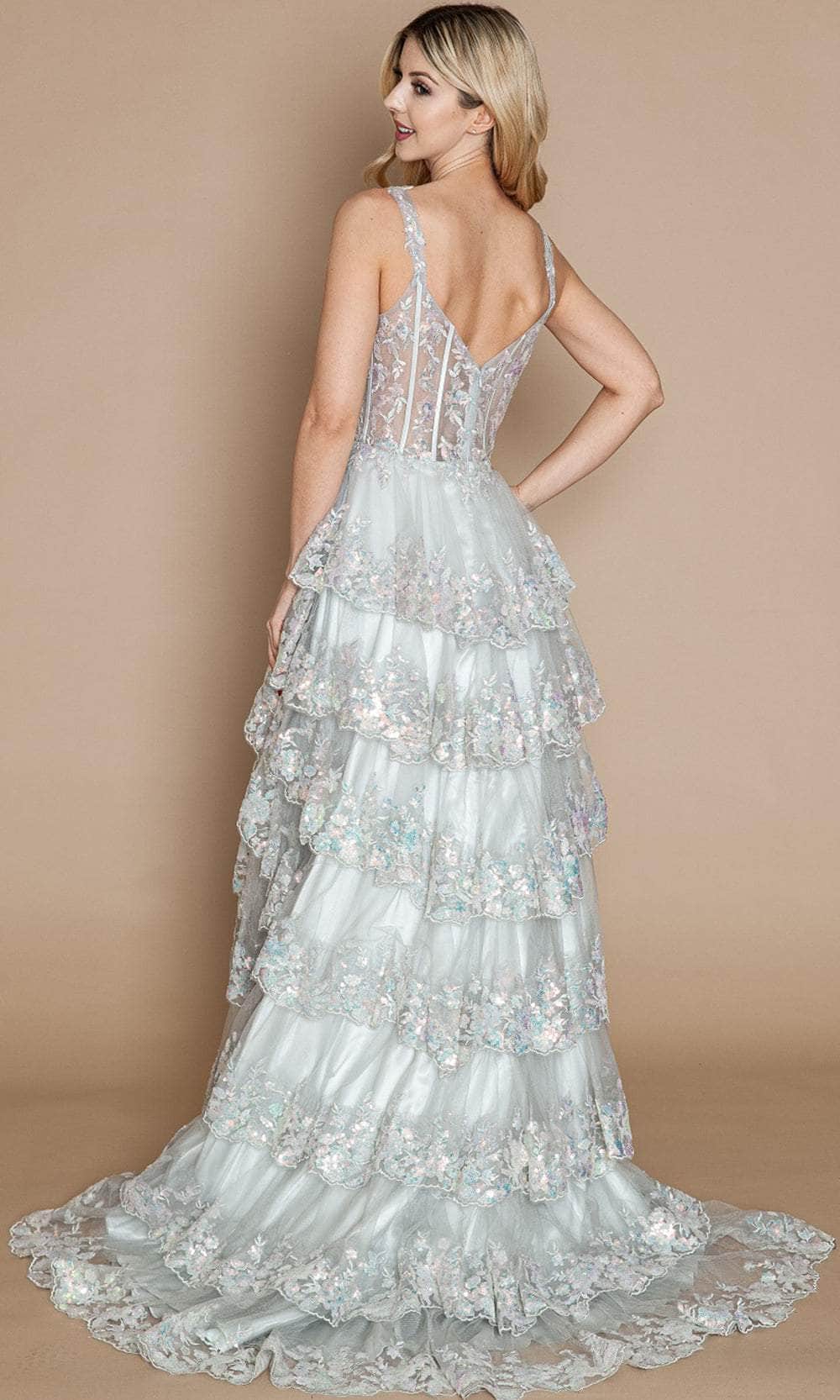 Poly USA 9410 - Tiered Corset Prom Dress XS / Silver - Shop Poly USA dresses on Couture Candy at CoutureCandy.com Poly USA 9410 - Tiered Corset Prom Dress XS / Silver - Shop Poly USA dresses on Couture Candy at CoutureCandy.com