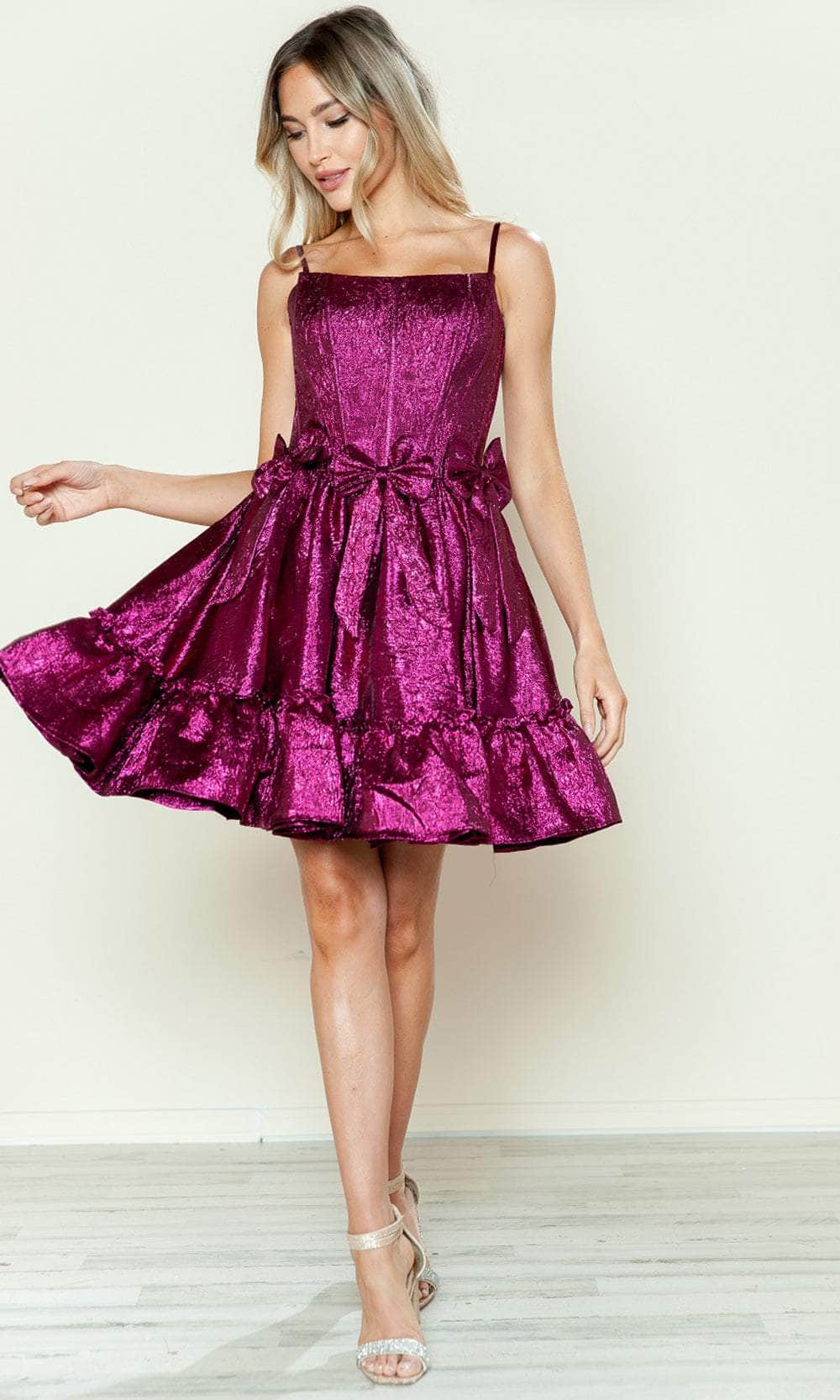 Poly USA 9724 Metallic Short Sleeveless Bow Dress | FormalDressShops Magenta / L Poly USA 9724 Metallic Short Sleeveless Bow Dress | FormalDressShops Magenta / L