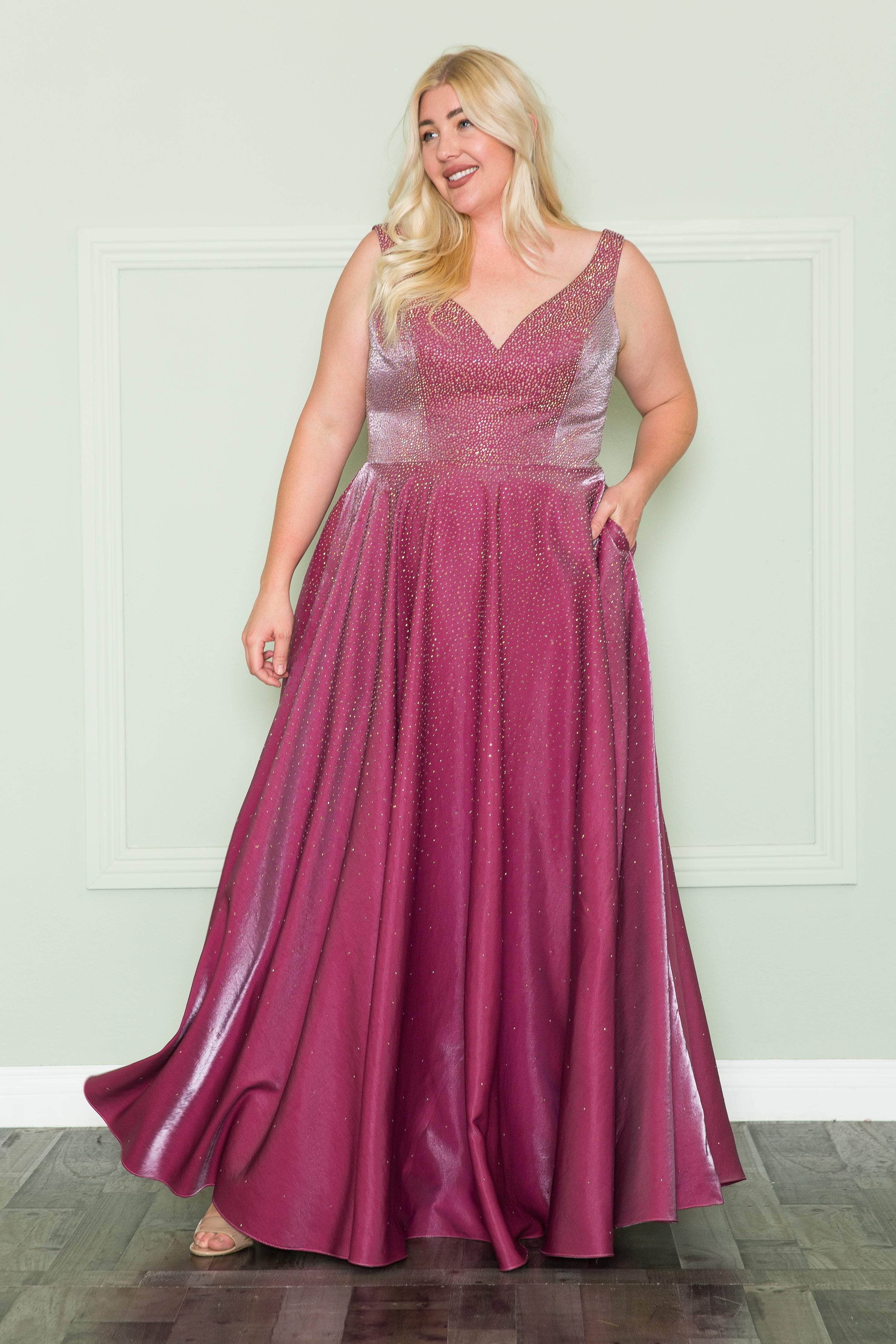 Plus-Size Sparkly Long A-Line Prom Dress - PromGirl Magenta / 22W Plus-Size Sparkly Long A-Line Prom Dress - PromGirl Magenta / 22W