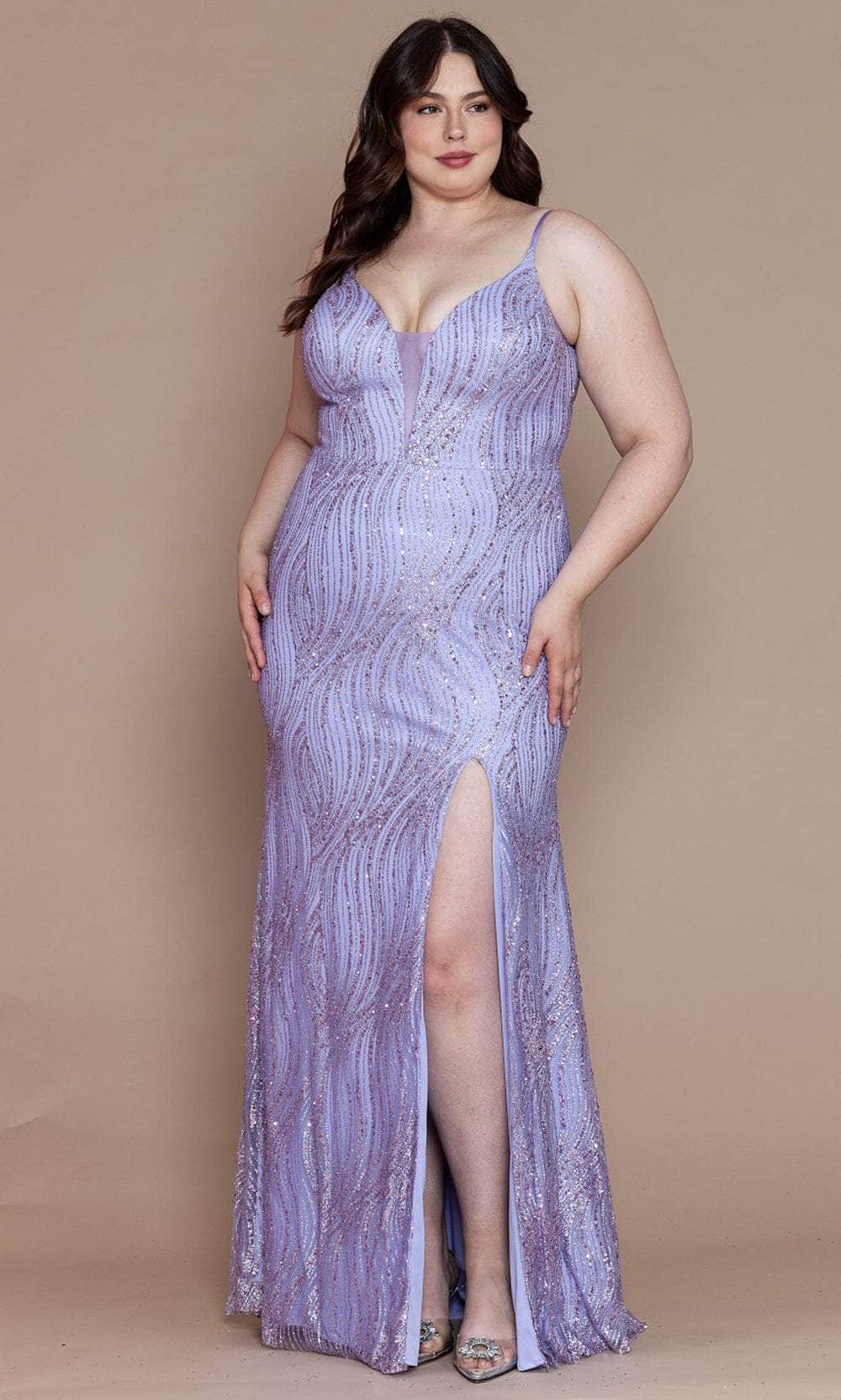 Poly USA W1156 Plus Size Fitted Glitter Sleeveless Slit Gown | FormalDressShops Lavender / 22w Poly USA W1156 Plus Size Fitted Glitter Sleeveless Slit Gown | FormalDressShops Lavender / 22w