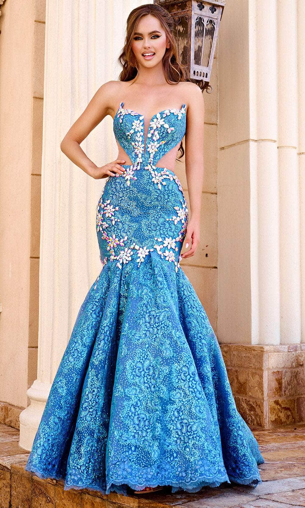illusion mermaid prom dress Sparkly Beading Spaghetti Shoulder Straps Lace Illusion Mermaid Long Prom Dress