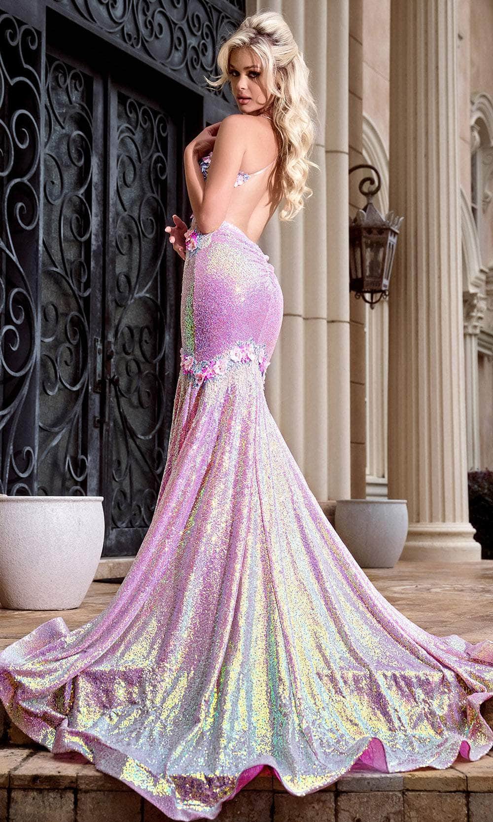 Portia and Scarlett PS24250 - Floral Appliqued Iridescent Prom Gown Couture Candy Portia and Scarlett PS24250 - Floral Appliqued Iridescent Prom Gown Couture Candy