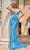 Portia and Scarlett PS24344 - Illusion Side V-Neck Prom Gown Special Occasion Dress 00 / Blue-Multi