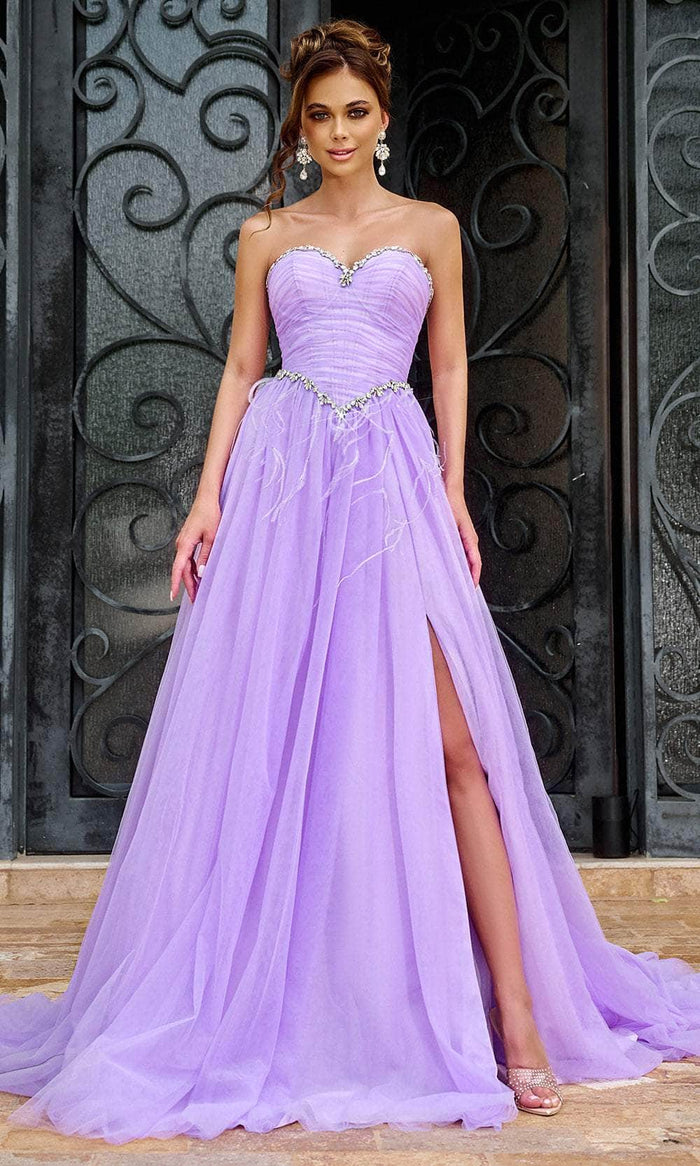 Portia and Scarlett PS24632 - Beaded Trim Strapless Prom Gown Special Occasion Dress 00 / Lilac