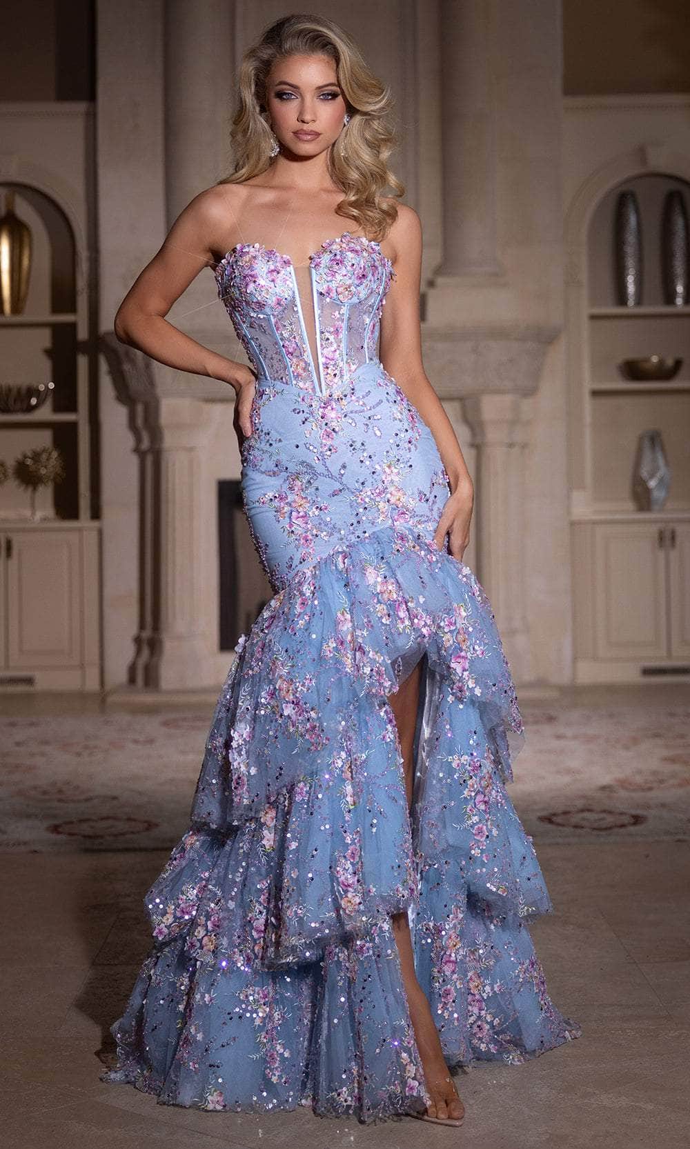 Portia and Scarlett PS25269 - Floral Plunging Sweetheart Prom Gown - View 2 | Shop Formal Dress
