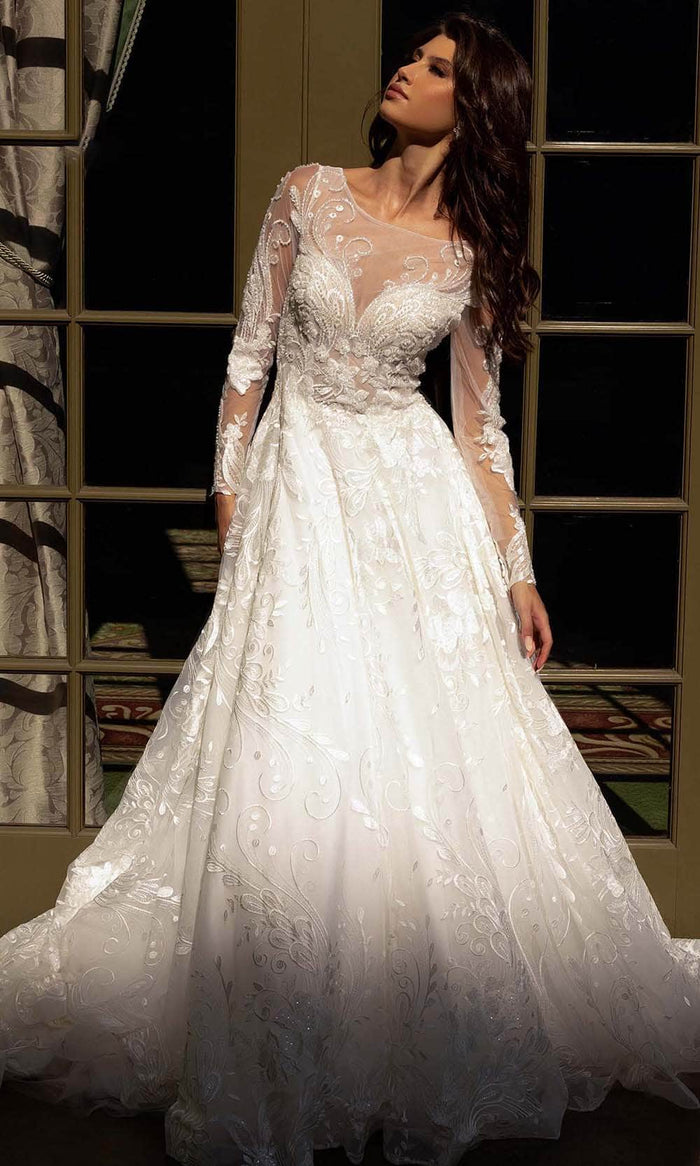 Primavera Bridal 11136 - Embroidered Long Sleeve Bridal Dress Bridal Dresses 0 / Ivory