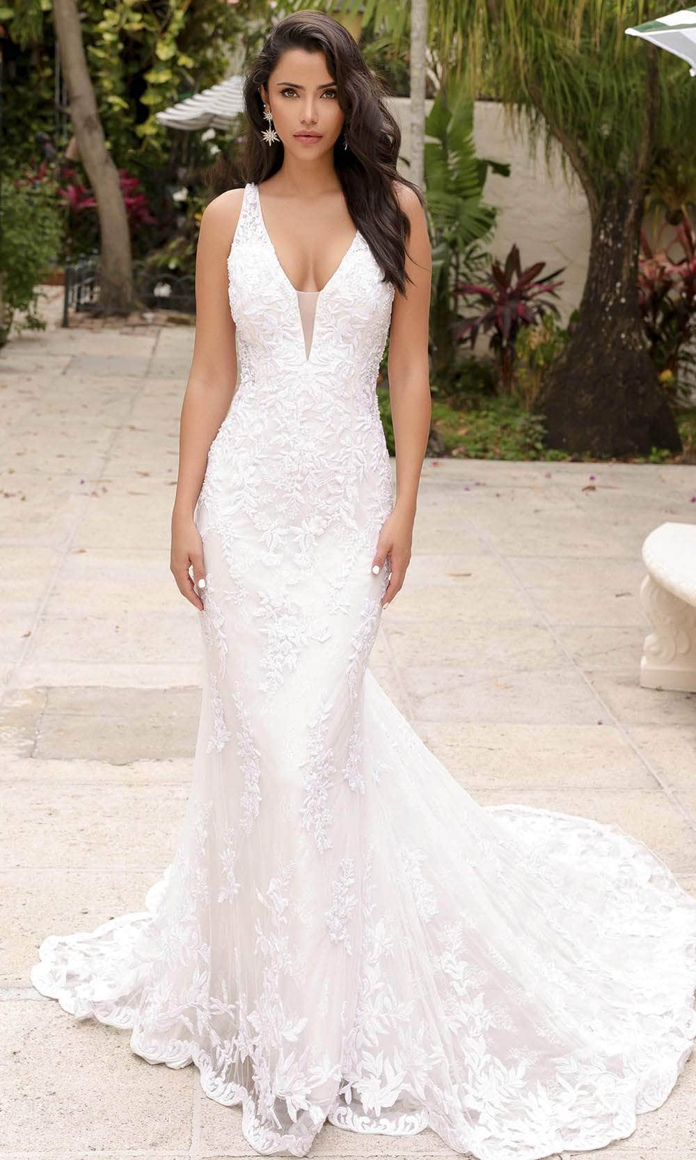 low cut sleeveless wedding dress Linda A & M Enterprises Bridal