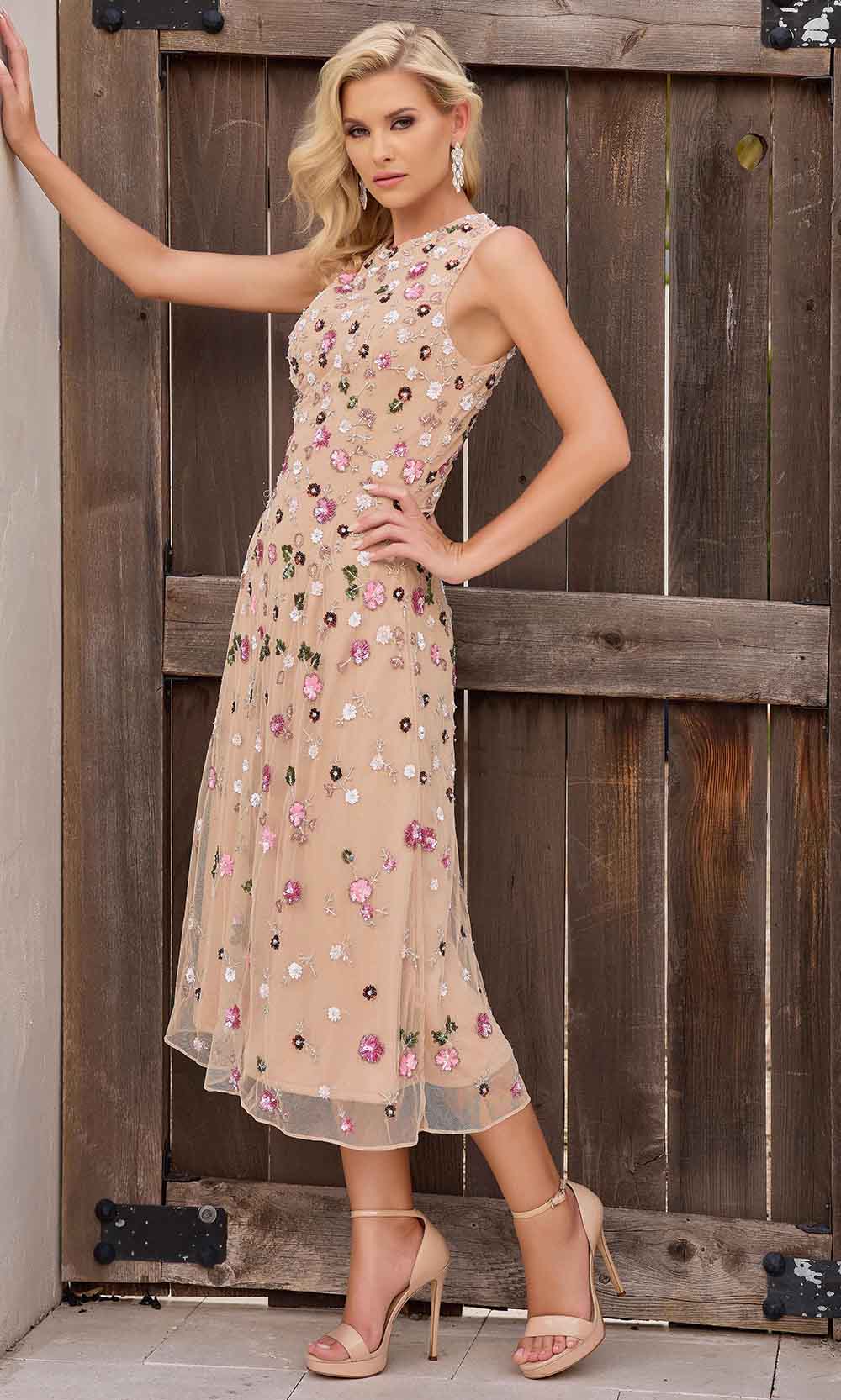 Primavera Couture 13159 - Tea-Length A-Line Dress - Sleeveless, Floral  Embellishments, Concealed Zipper, Full Back  Couture Candy