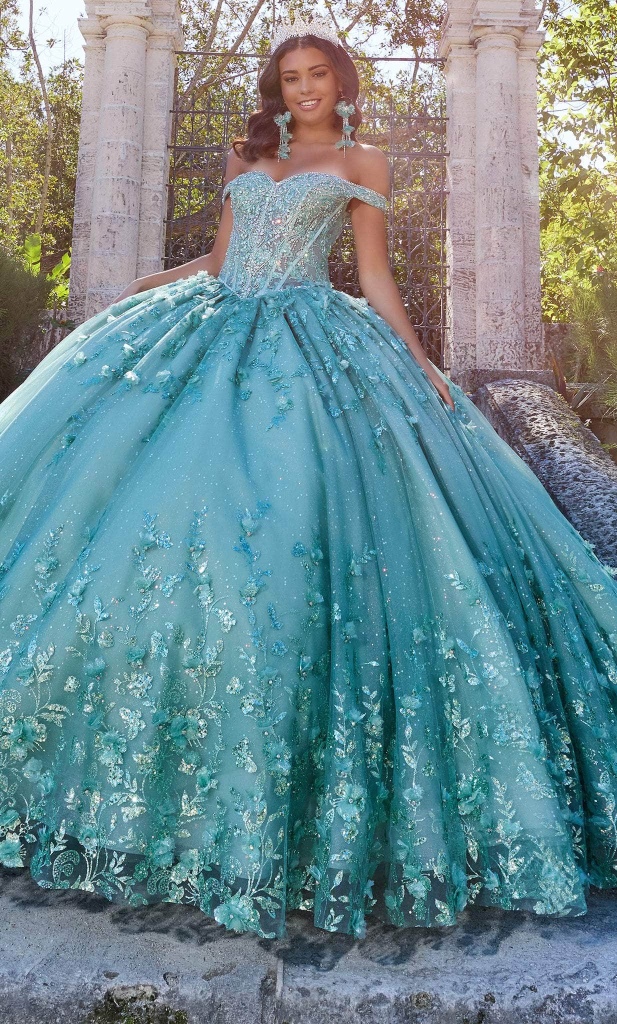 Princesa PR30131 Long Quinceanera Dress Blue Sage / 6 Princesa PR30131 Long Quinceanera Dress Blue Sage / 6