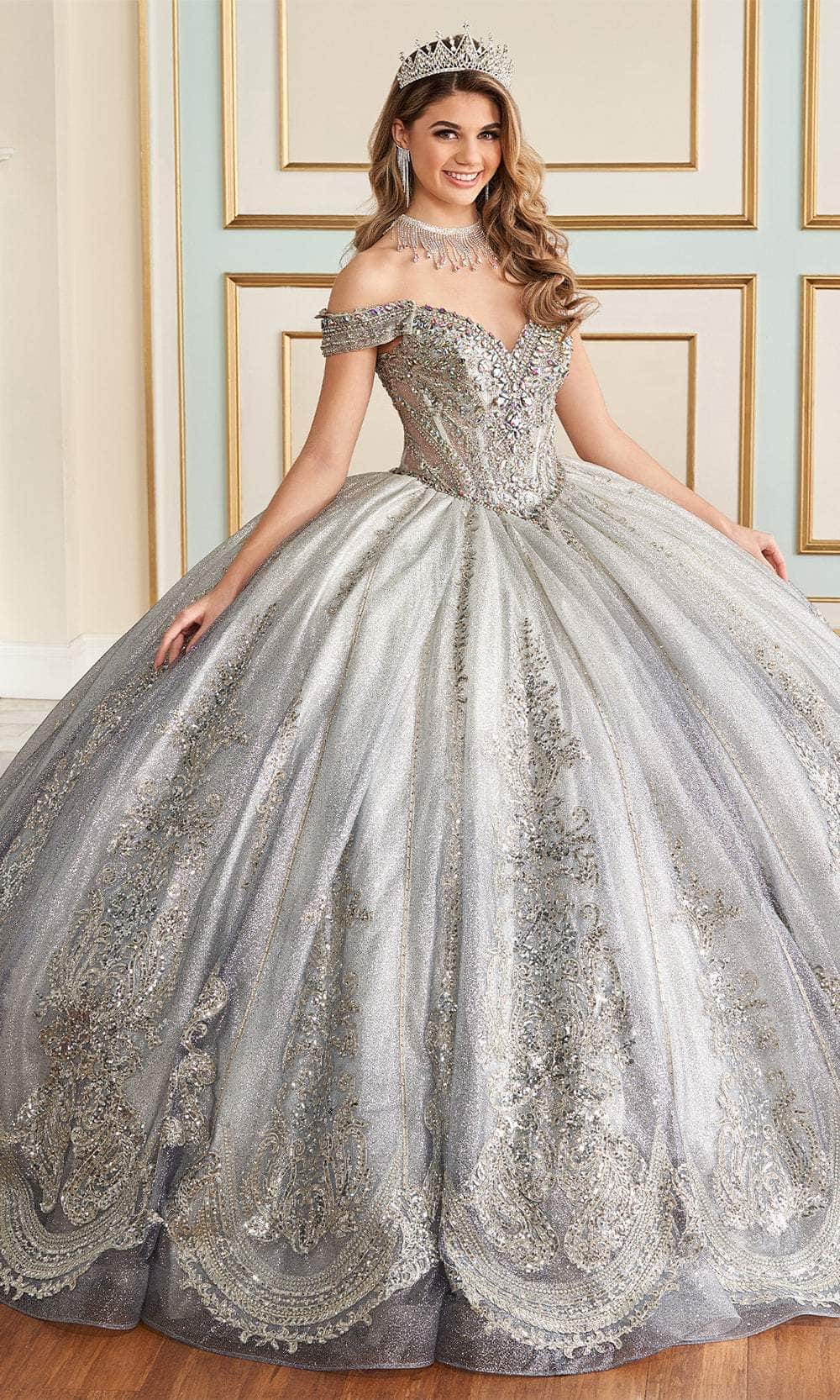 Princesa by Ariana Vara PR30173 - Long Glitter Tulle, Applique, Sequin, Stone Accents, Beading, Horsehair & Lining Ballgown Dress - Off-Shoulder, Princesa by Ariana Vara PR30173 - Long Glitter Tulle, Applique, Sequin, Stone Accents, Beading, Horsehair & Lining Ballgown Dress - Off-Shoulder,