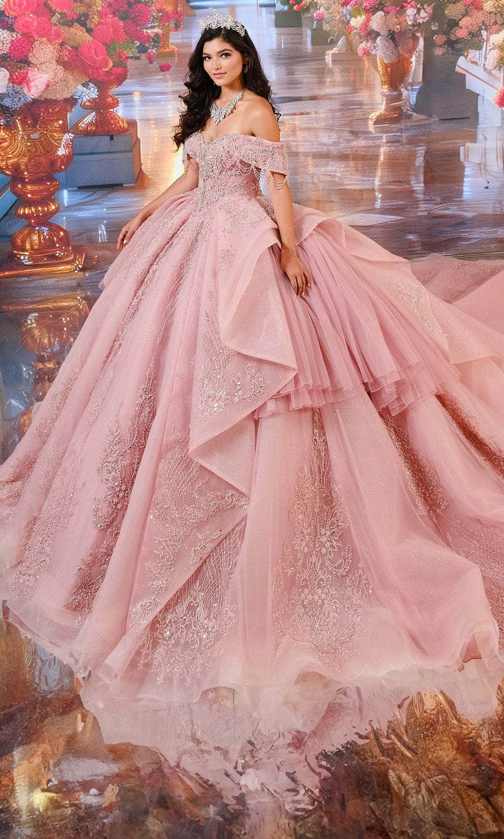 Princesa by Ariana Vara PR70105 - Long Tulle, Metallic Lace Applique, Sequin, Beading, Stone Accents, Glitter Mesh, Crinoline, Horsehair & Lining Princesa by Ariana Vara PR70105 - Long Tulle, Metallic Lace Applique, Sequin, Beading, Stone Accents, Glitter Mesh, Crinoline, Horsehair & Lining