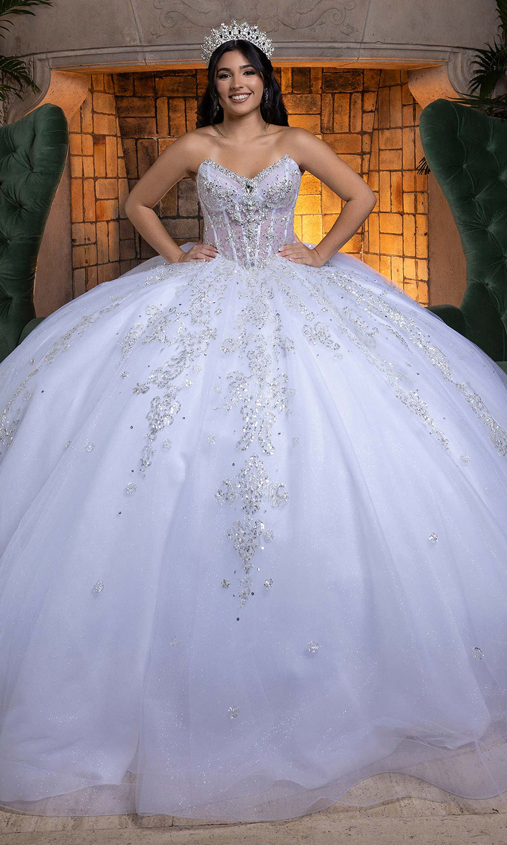 crystal beading for dresses Cinderella Divine -CB158 Strapless Neck Crystal Beading Dress
