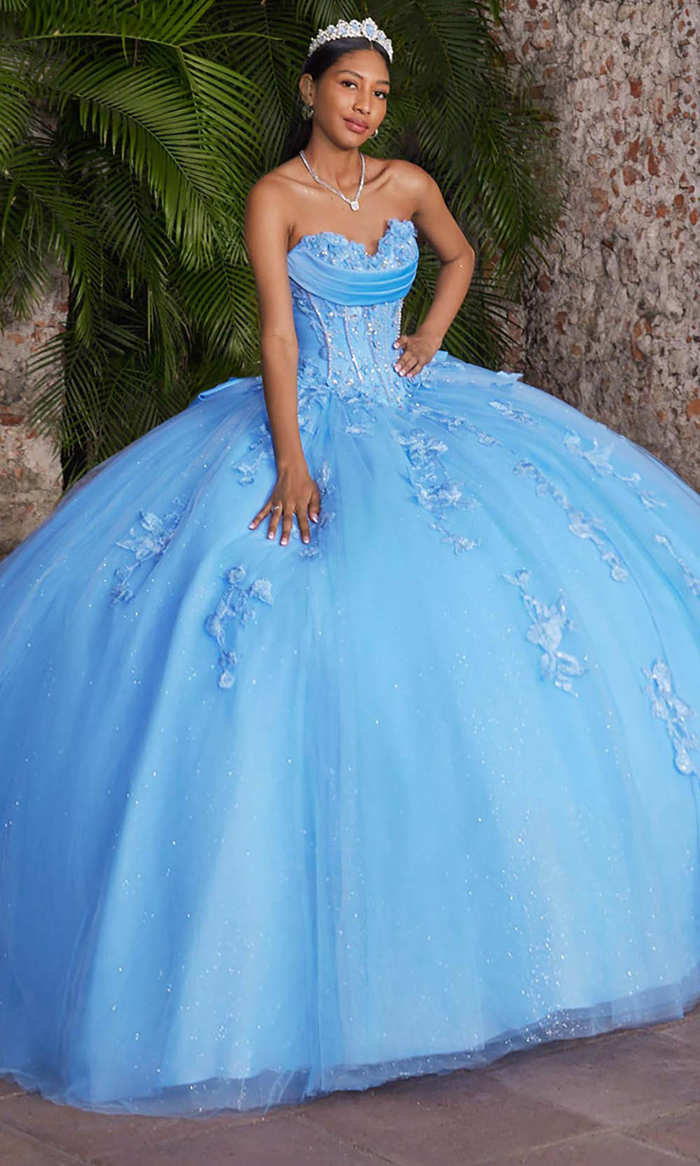 Vizcaya by Mori Lee 89551 - Long Glitter Tulle, Satin Ballgown Dress - Strapless, Crystal Boned Bodice, 3D Floral Appliques, Beaded, Sequin, Vizcaya by Mori Lee 89551 - Long Glitter Tulle, Satin Ballgown Dress - Strapless, Crystal Boned Bodice, 3D Floral Appliques, Beaded, Sequin,