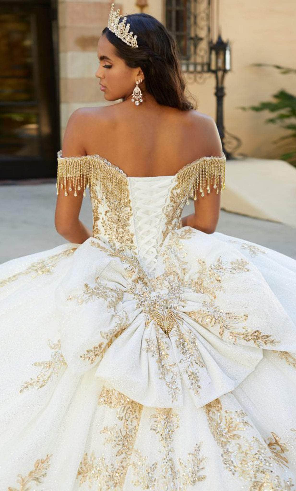 gold and white quince dress Quinceanera Collection 26060