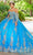 Quinceanera Collection 26083 - Floral Glitter Embellished Ballgown Ball Gowns 0 / Ocean/Gold