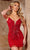 Rachel Allan 30039 - Plunging V-Neck Sequin Homecoming Dress Cocktail Dresses 00 / Red Multi