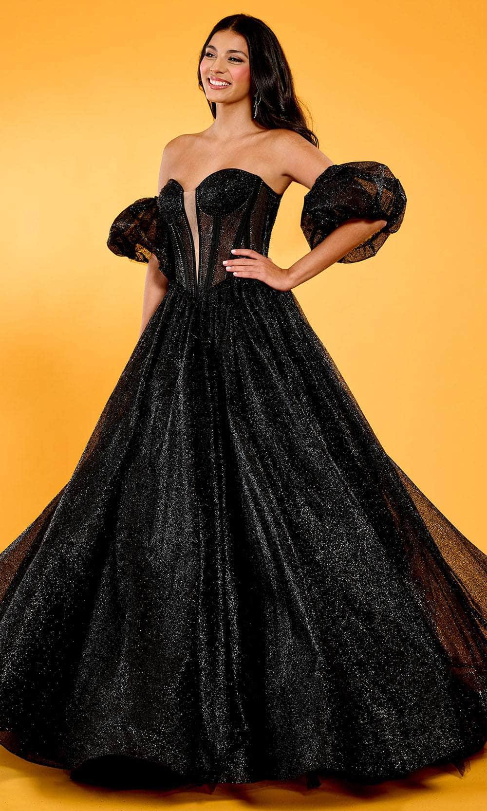 Rachel Allan 70630 Prom Long Formal Dress with Detachable Sleeves - Black / 0 Rachel Allan 70630 Prom Long Formal Dress with Detachable Sleeves - Black / 0