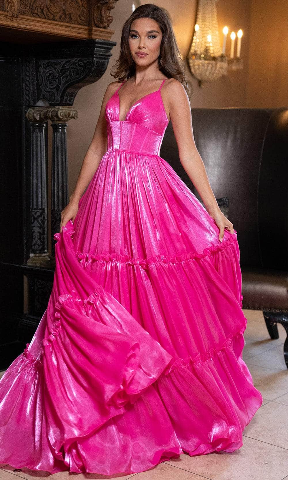 super organza dress Midnight Iridescent Liquid Organza Off the Shoulder Ball Gown