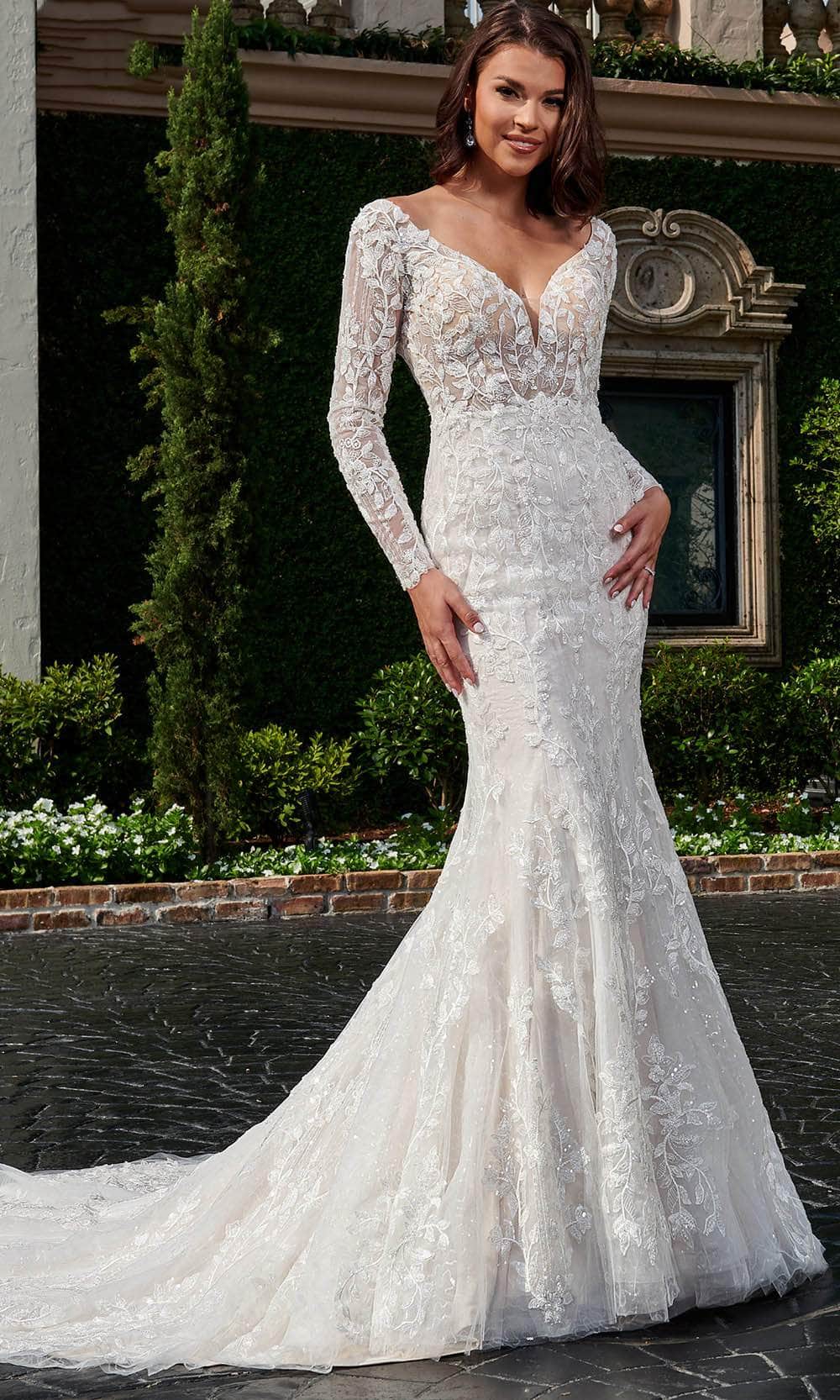 long sleeve embroidered wedding dress Romantic Flower Lace Long Sleeves Wedding Dress