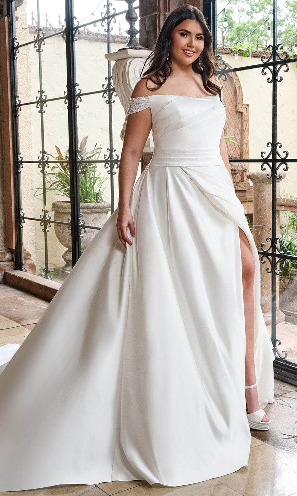 Rachel Allan RB2213 Satin Off-Shoulder Wedding Gown | FormalDressShops 16 / White Rachel Allan RB2213 Satin Off-Shoulder Wedding Gown | FormalDressShops 16 / White