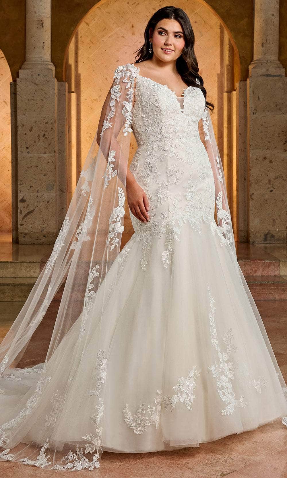 Rachel Allan RB4174 Detachable Cape Appliqued Bridal Gown