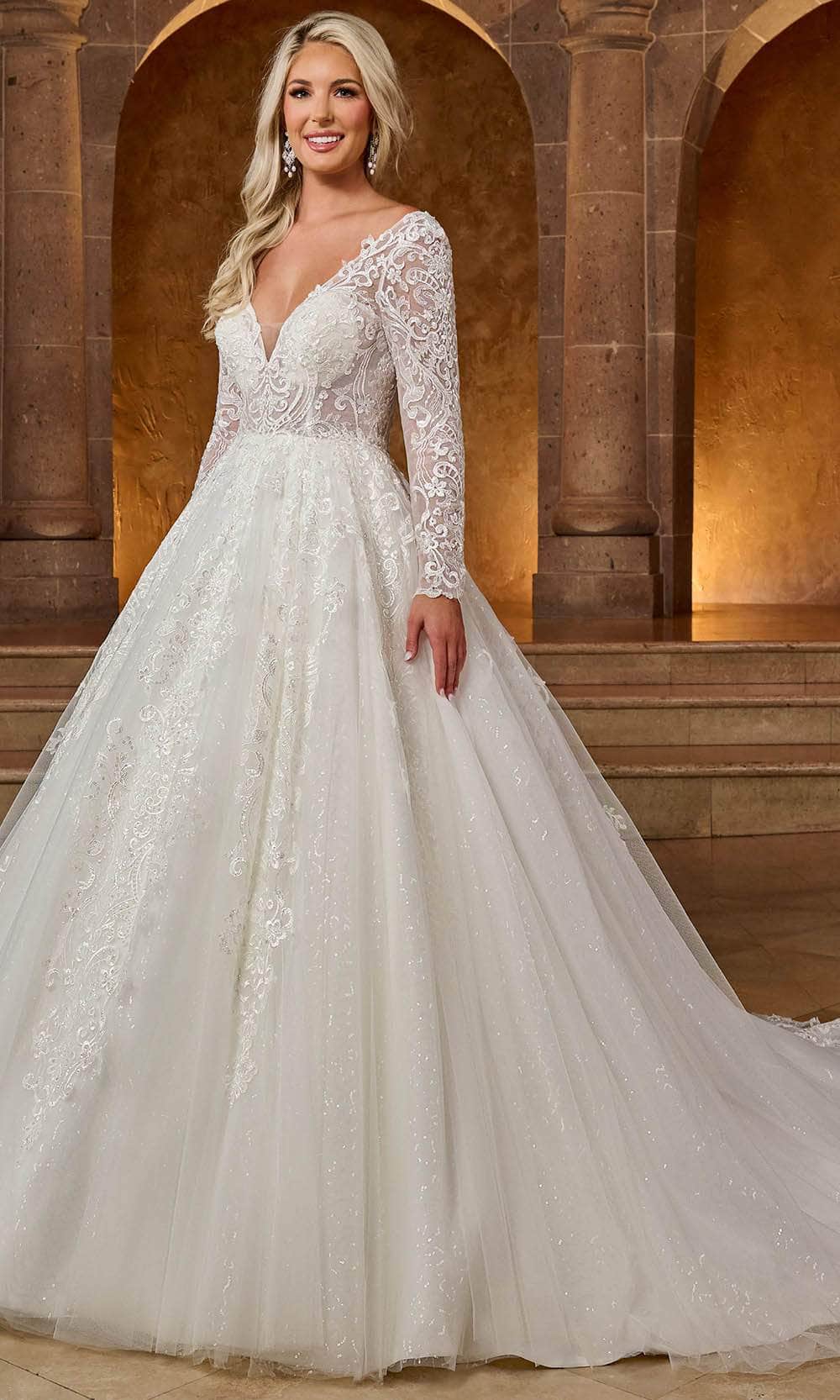 rachel allan long sleeve dress High-Neck Long-Sleeve Lace Mermaid Bridal Gown with Open Back Rachel Allan RB2234 The Dress Outlet