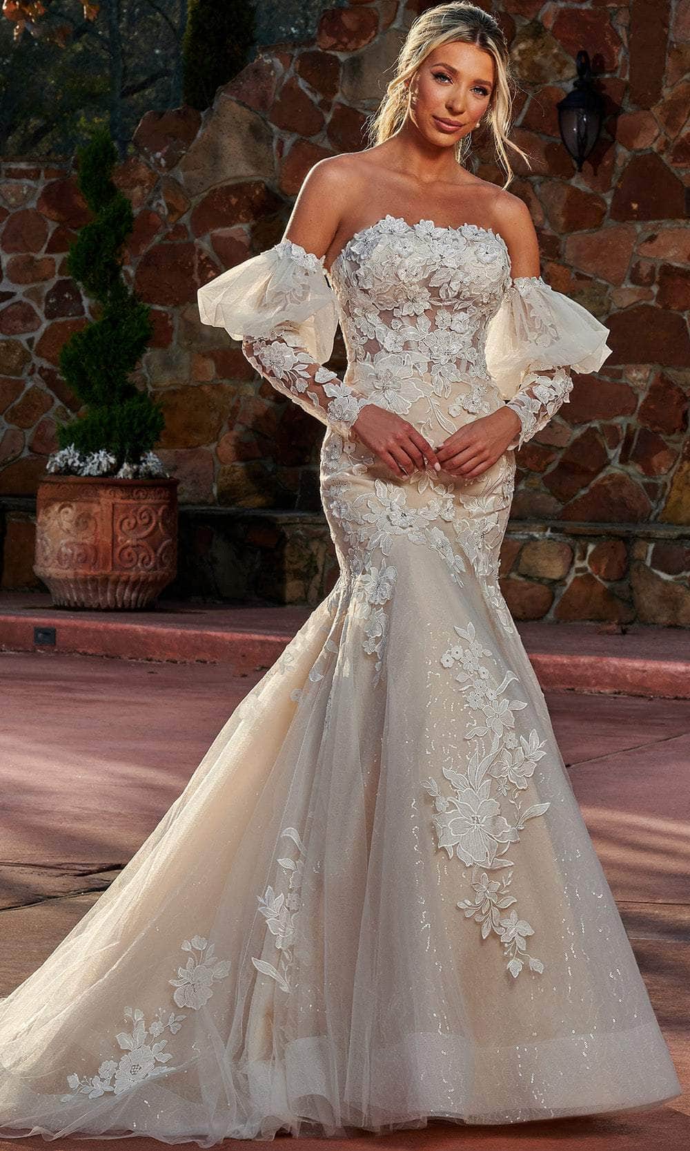 strapless lace trumpet wedding dress Sophia Tolli Strapless Soft Tulle Trumpet With Crystal Hand-Beaded Lace Appliqus Wedding Gown