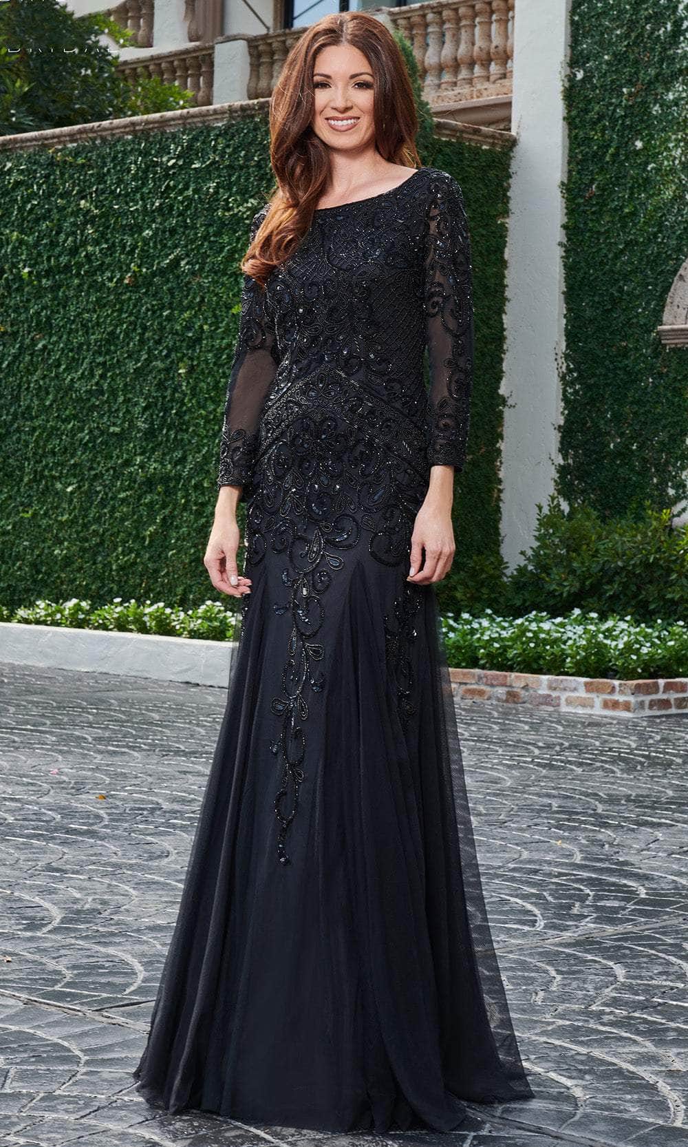 Scoop Neck Floor-Length Beaded Tulle Mother of the Bride Dress with Long Sleeves Rachel Allan RB8105 - Black / 20W Scoop Neck Floor-Length Beaded Tulle Mother of the Bride Dress with Long Sleeves Rachel Allan RB8105 - Black / 20W