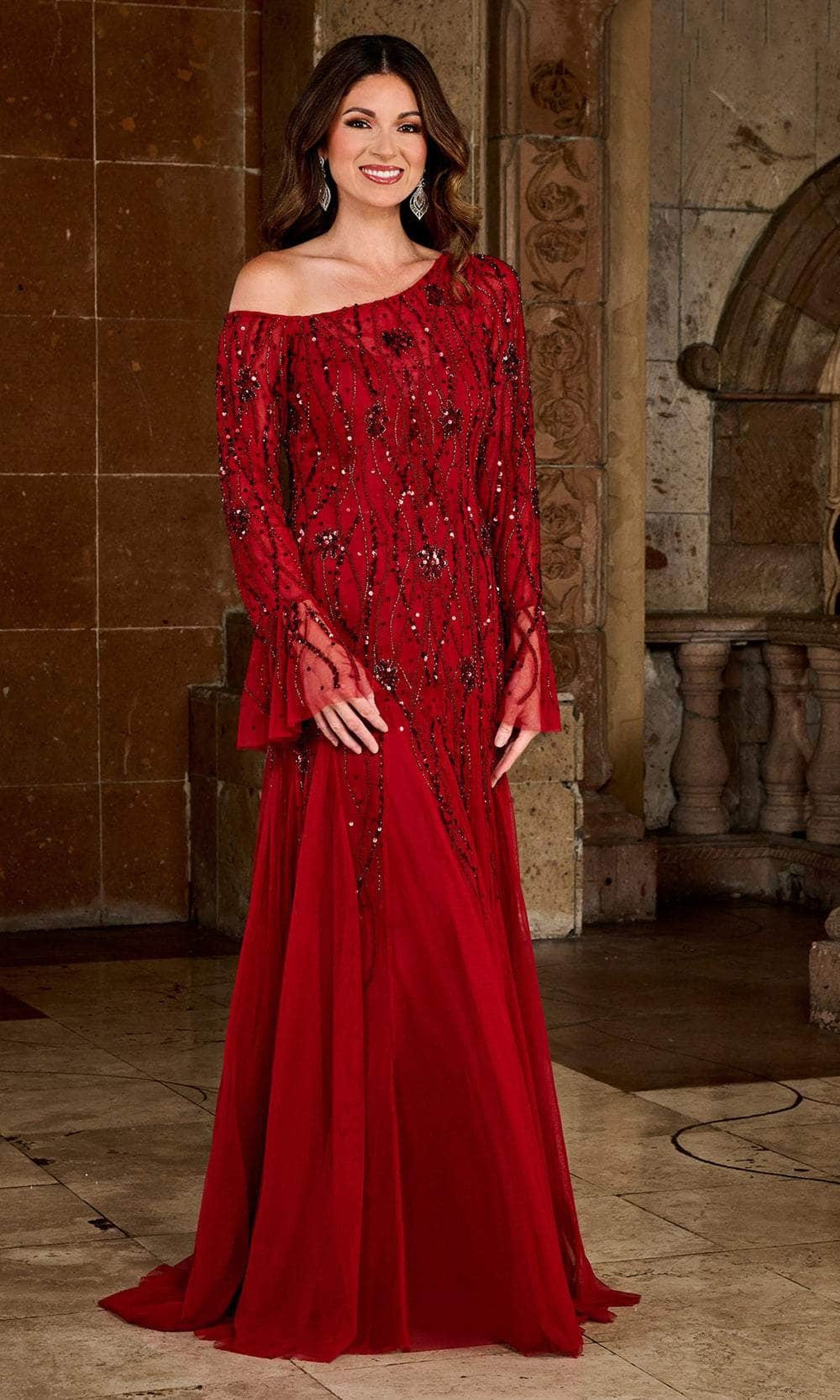 red evening dresses with long sleeves Rachel Allan RB8135 jinsuni perfect for womens parties Trendy 2024 Sleeves Design Color:Coastal Conversation