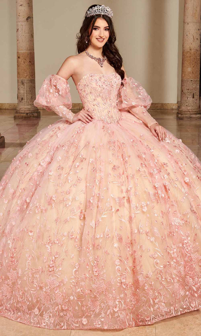 Rachel Allan RQ1123 - Scoop Floral Lace Ballgown Ball Gowns 0 / Blush Champagne