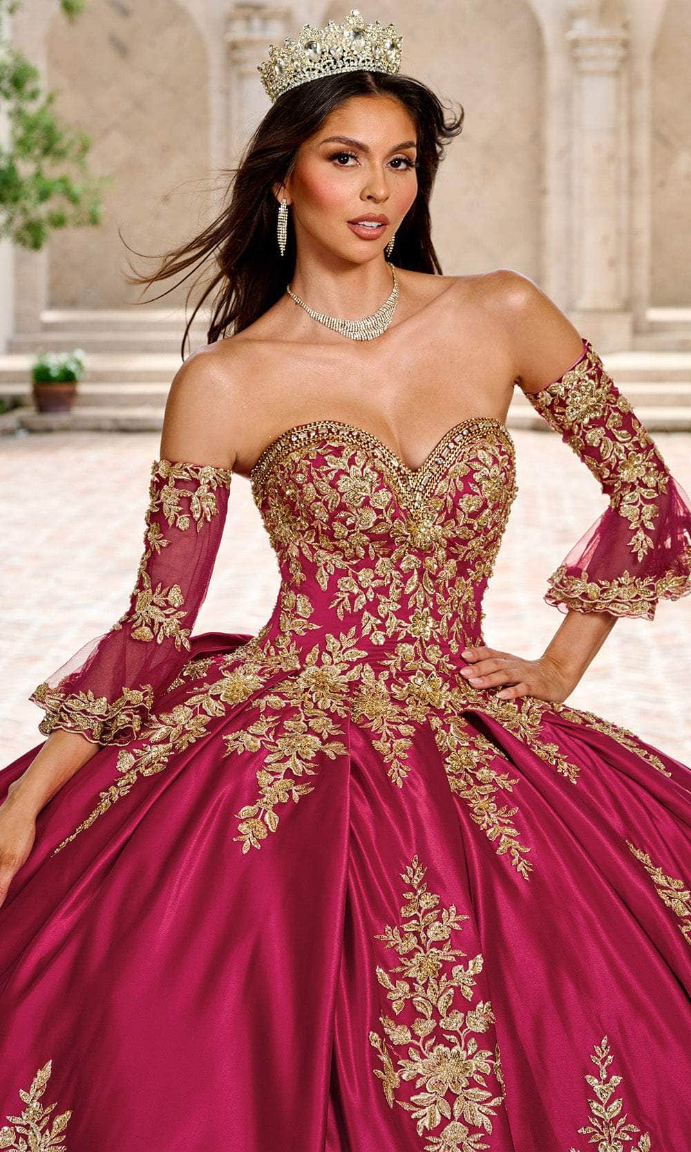 Rachel Allan RQ2217 - Long Satin, Tulle, Applique, Beading Ballgown Dress
