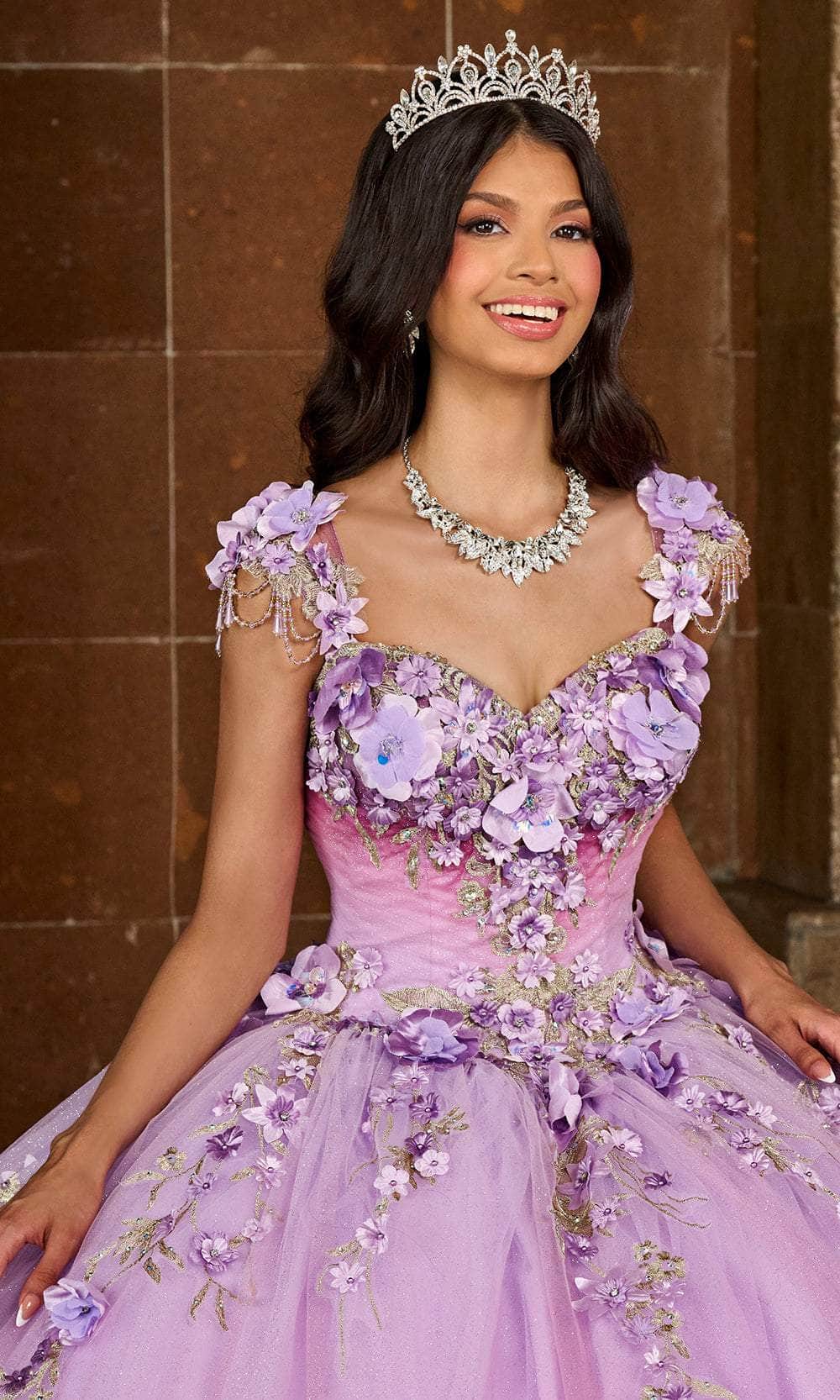 Rachel Allan RQ3125 - 3D Floral Embellished Lace-Up Back Ballgown Couture Candy Rachel Allan RQ3125 - 3D Floral Embellished Lace-Up Back Ballgown Couture Candy